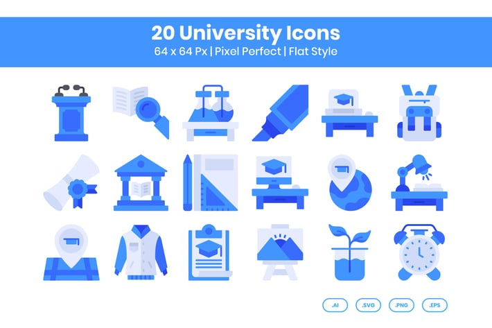 20 University Icons Set - Flat