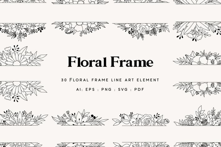 30 Floral Frame Element - Line art