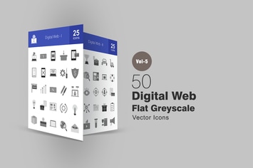 50 Digital Web Greyscale Icons