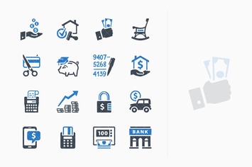 Blue Personal & Business Finance Icons - Set 2