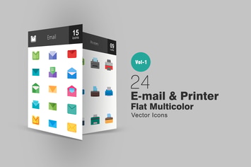 26 Email & Printer Flat Multicolor Icons