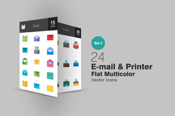 26 Email & Printer Flat Multicolor Icons