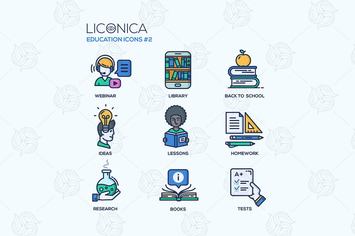 Modern school and education thin line design icons