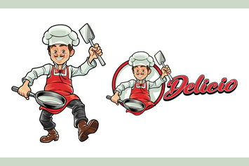 Cartoon Cheerful Chef Character Mascot Logo