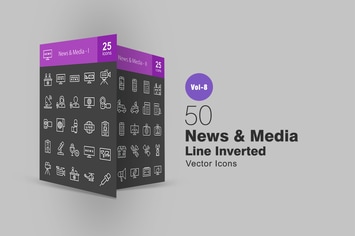 50 News & Media Line Inverted Icons