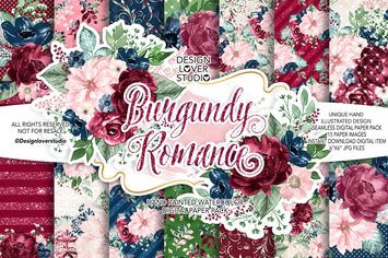 Burgundy Romance digital paper pack