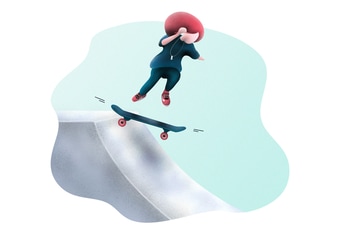 Skateboarding Little Girl - Illustration