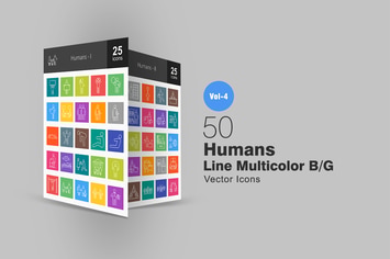 50 Humans Line Multicolor Icons
