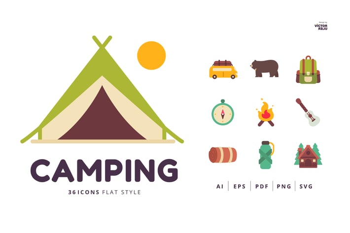 36 Icons of Camping Flat Style