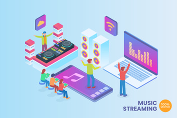 Isometric Music Streaming Vector Concept