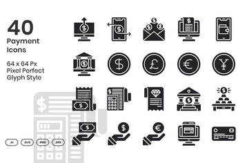 40 Payment Icons Set - Glyph