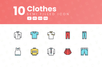 10 Clothes Semi Filled Icon Collection