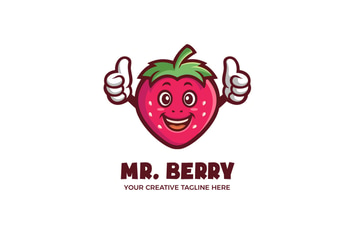 Red Strawberry Fruit Cartoon Mascot Logo Template