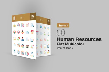 50 HR Flat Multicolor Icons