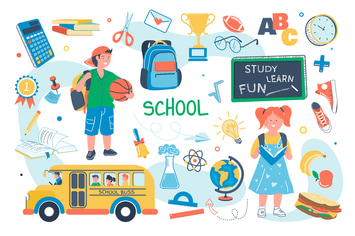 School Concept Isolated Elements Set