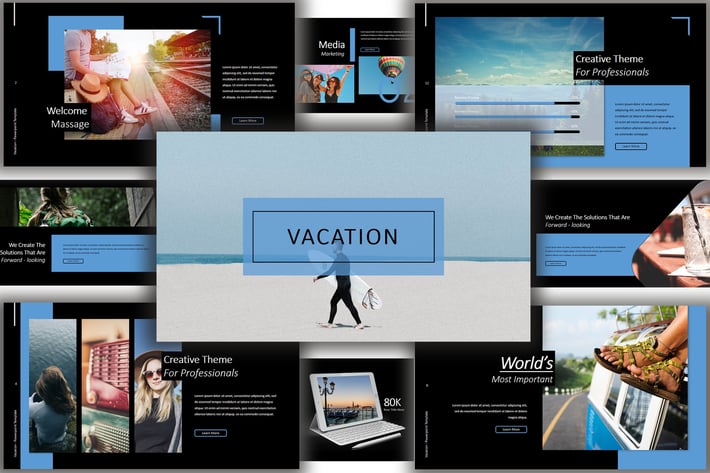 Vacation Lookbook Dark Powerpoint Template