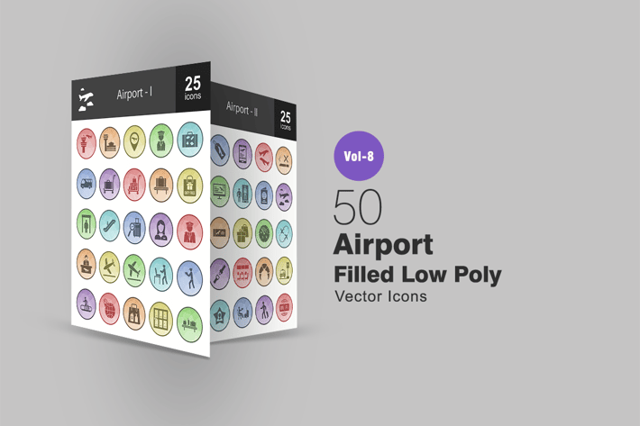 50 Airport Filled Low Poly Icons