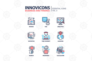 Set of modern vector office line flat design icons