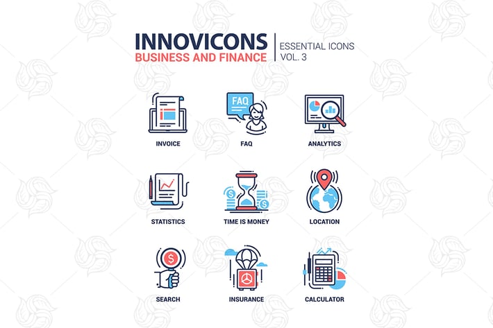Set of modern vector office line flat design icons