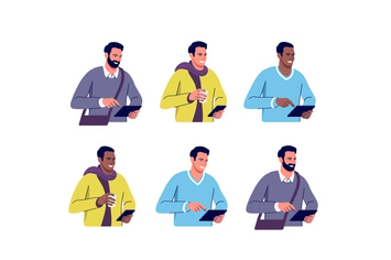 Set of different men with digital devices
