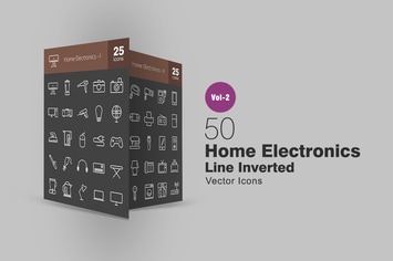 50 Home Electronics Line Inverted Icons