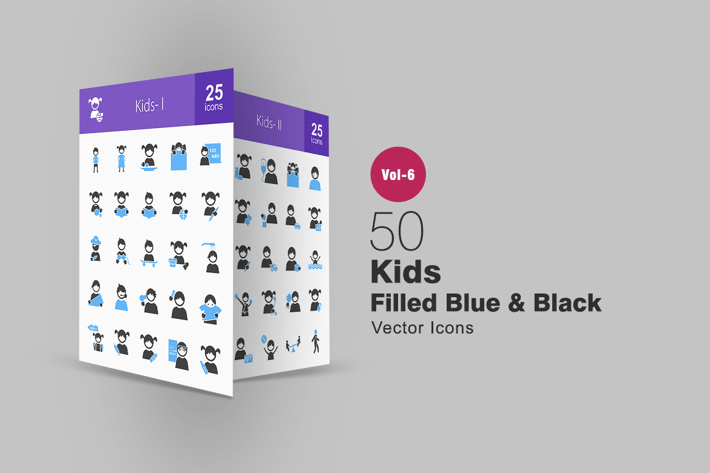 50 Kids Blue & Black Icons