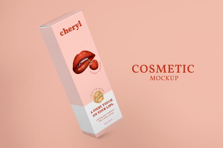 Red lipstick box mockup for cosmetic packaging