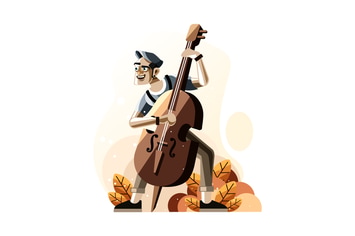 Man playing double bass illustration