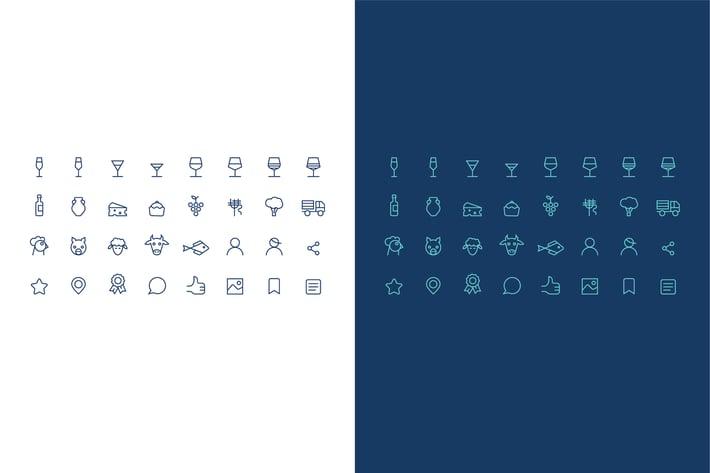 icons set about wine, alcohol and food