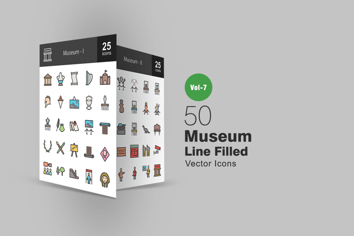 50 Museum Filled Line Icons