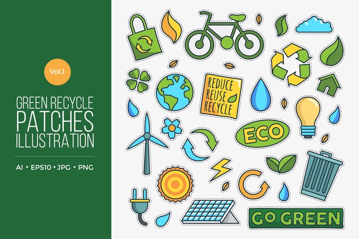 Green Eco Friendly Energy Vector Patches Vol.1