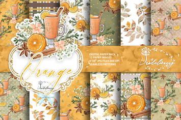 Christmas Orange digital paper pack