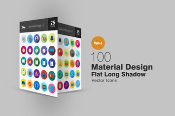 100 Material Design Flat Shadowed Icons