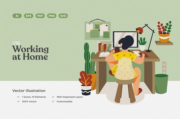 Working at Home Vector Illustration