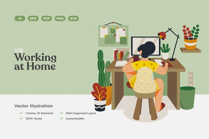 Working at Home Vector Illustration
