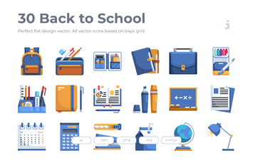 30 Back to School Icons - Flat