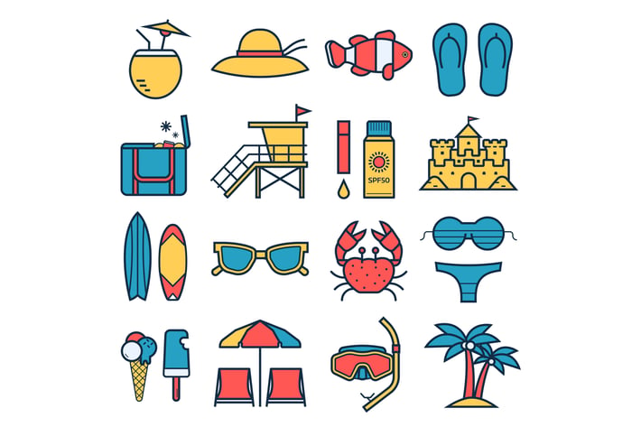 Summer Beach Vacation Icons Set