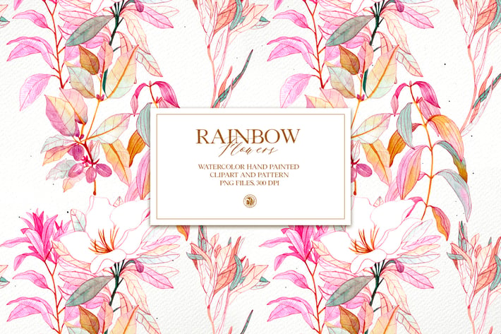 Rainbow Flowers - watercolor clipart