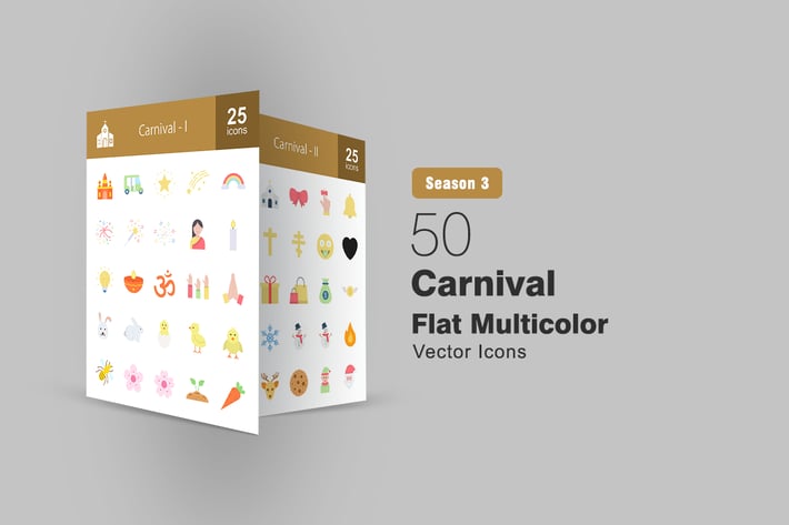 50 Carnival Flat Multicolor Icons