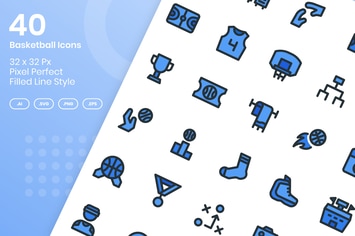 40 Basketball Icons Set - Filled Line