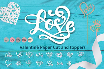 Love Valentine Paper Cut and toppers