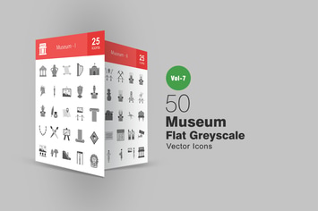 50 Museum Flat Greyscale Icons