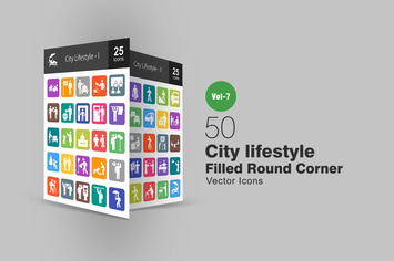 50 City Lifestyle Filled Round Corner Icons