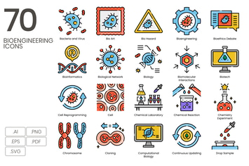 70 Bioengineering Line Icons