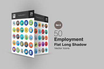 50 Employment Flat Shadowed Icons