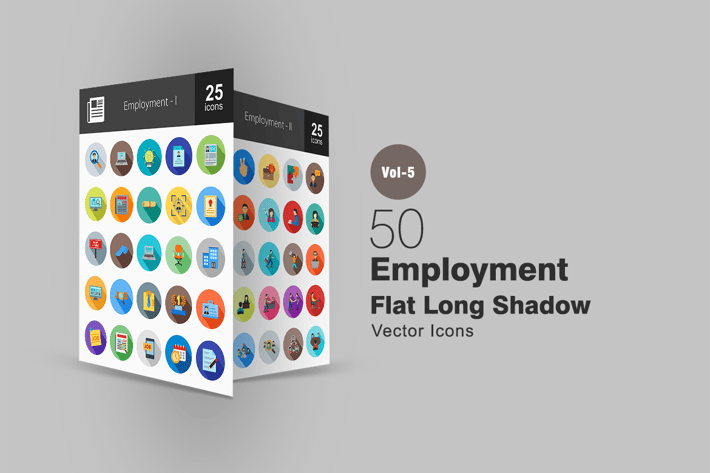 50 Employment Flat Shadowed Icons