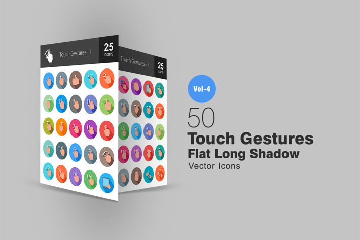 50 Touch Gestures Flat Shadowed Icons