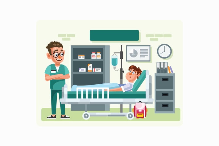 Doctor and Patient in Hospital Room Illustration
