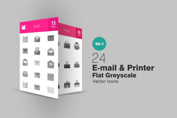 24 Email & Printer Greyscale Icons