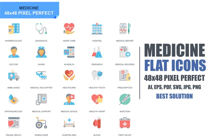 Simple Set Healthcare and Medical Flat Icons